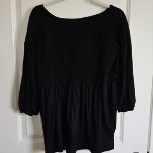 J Jill Black Smocked 3/4 Sleeve Flowy Blouse Top Women's Size Medium